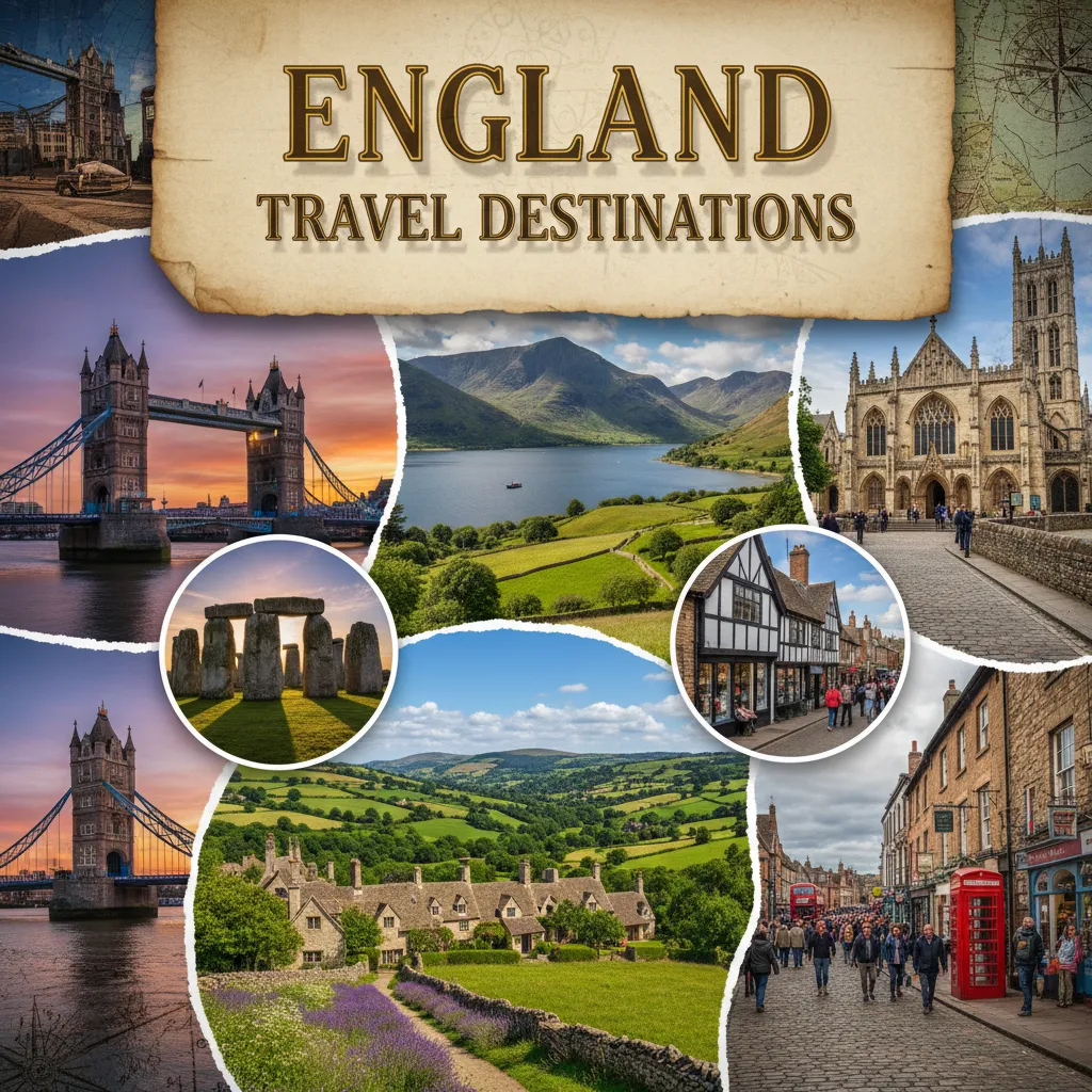 England travel destinations collage
