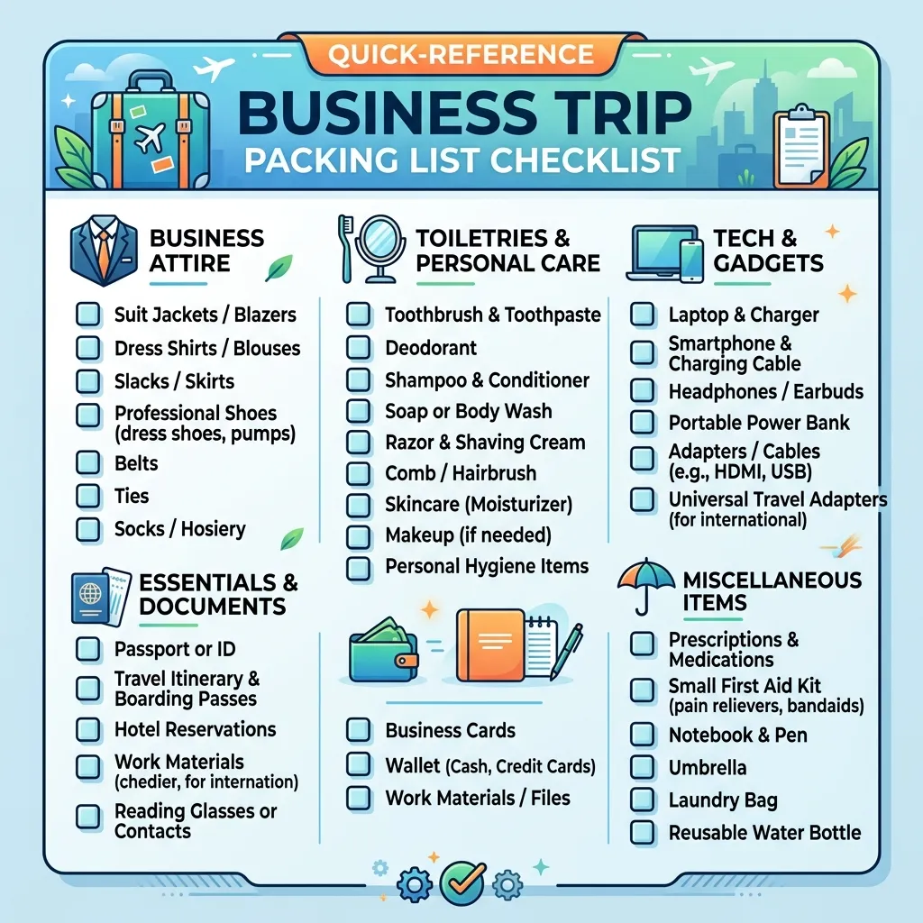 Quick-Reference Business Trip Packing List Checklist